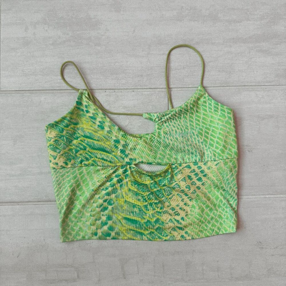 Bershka Crop Top Cut-out Green Spaghetti Strap Sexy Festival Clubwear Medium Y2K